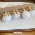 Plush Pom Pom Zircon Flower Drop Earrings For Women, Geometric Round OL Style Winter Jewelry view 3
