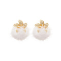Plush Pom Pom Zircon Flower Drop Earrings For Women, Geometric Round OL Style Winter Jewelry view 5