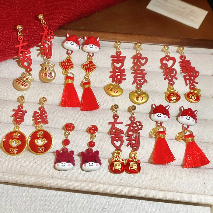 Light Luxury Chinese Style Copper Horse Stud Earrings With Enamel Zodiac Animal Design For Women