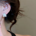 Copper Zircon Lace C-Shaped Stud Earrings, Minimalist Geometric Round Daily Jewelry view 3