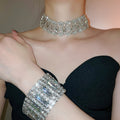 Rhinestone Hollow Geometric Iron Bracelet Necklace Jewelry Set, Vintage Court Light Luxury view 4