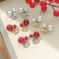 Elegant Alloy Rocking Horse Charm Stud With Red Enamel Bead Faux Pearl Rhinestone Accent Earrings view 2