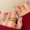 Gold Plated Copper Enamel Hollow Horse Open Ring, Minimalist Geometric Circle Ring For Women view 2