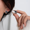 Elegant Luxury Black White Double Sided Heart Enamel Alloy Hoop Stud Clip Style Women Fashion Earrings view 1