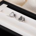 Elegant Luxury Black White Double Sided Heart Enamel Alloy Hoop Stud Clip Style Women Fashion Earrings view 4