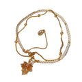 Gold Plated Faux Pearl Zircon Ginkgo Leaf Earrings Necklace Jewelry Set Light Luxury view 5