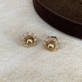 French Vintage Round Faux Pearl Zircon Stud Earrings For Women, Light Luxury Geometric Daily Style view 3