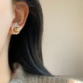 French Vintage Round Faux Pearl Zircon Stud Earrings For Women, Light Luxury Geometric Daily Style view 4