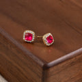 Luxury Square Red Crystal Zircon Micro Pave Rhinestone Studs Korean Fashion Silver Needle Earrings view 4