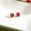 Luxury Square Red Crystal Zircon Micro Pave Rhinestone Studs Korean Fashion Silver Needle Earrings view 2