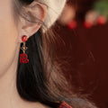 Chinese Style Resin Enamel Fu Character Pendant Drop Earrings With Silver Needles For Women view 4