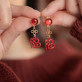 Chinese Style Resin Enamel Fu Character Pendant Drop Earrings With Silver Needles For Women view 2