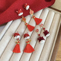 Chinese Style Alloy Horse Tassel Drop Earrings With Flocked Enamel Pony Design view 3