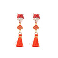 Chinese Style Alloy Horse Tassel Drop Earrings With Flocked Enamel Pony Design view 5