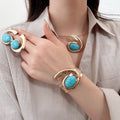 Light Luxury Oval Resin And Iron Stud Earrings Bracelet Choker Jewelry Set For Women view 2