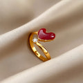 18K Gold Plated Zircon Enamel Heart Open Ring For Women view 4