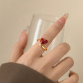18K Gold Plated Zircon Enamel Heart Open Ring For Women view 1