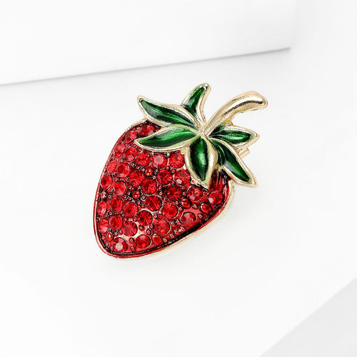 Alloy Enamel Rhinestone Strawberry Brooch Pin For Women's Blazers