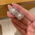 Faux Pearl Hollow Flower Stud Earrings With Silver Pins, Elegant Light Luxury Geometric Round Style view 2