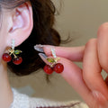 Korean Minimalist Resin Cherry Zircon Silver Needle Stud Earrings For Women view 2