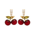Korean Minimalist Resin Cherry Zircon Silver Needle Stud Earrings For Women view 5