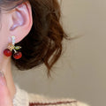 Korean Minimalist Resin Cherry Zircon Silver Needle Stud Earrings For Women view 4