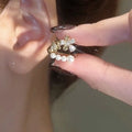 Gold Plated Zircon Double Layer Faux Pearl Tassel Clip-on Earrings French Vintage Geometric Style view 3