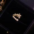 Gold Plated Zircon Double Layer Faux Pearl Tassel Clip-on Earrings French Vintage Geometric Style view 4
