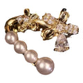 Gold Plated Zircon Double Layer Faux Pearl Tassel Clip-on Earrings French Vintage Geometric Style view 5