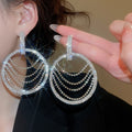 Iron Rhinestone Circle Tassel Drop Earrings Geometric Statement Stud Earrings For Women view 3