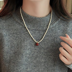 Old Money Style Faux Pearl Beaded Necklace Vintage Geometric Round Choker Collarbone Chain