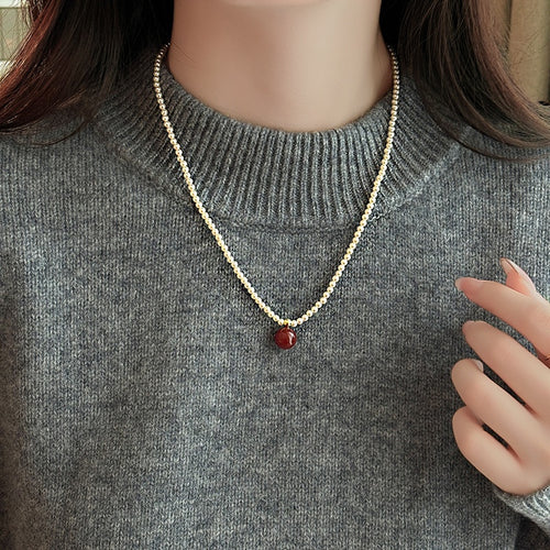 Old Money Style Faux Pearl Beaded Necklace Vintage Geometric Round Choker Collarbone Chain