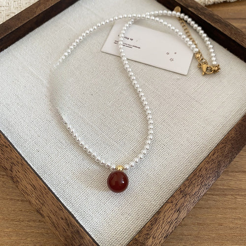 Old Money Style Faux Pearl Beaded Necklace Vintage Geometric Round Choker Collarbone Chain