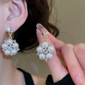 French Old Money Faux Pearl Rhinestone Flower Jewelry Set With Stud Earrings And Necklace view 3