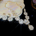 French Old Money Faux Pearl Rhinestone Flower Jewelry Set With Stud Earrings And Necklace view 4