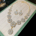 French Old Money Faux Pearl Rhinestone Flower Jewelry Set With Stud Earrings And Necklace view 2