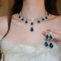 Light Luxury Palace Style Rhinestone Teardrop Iron Stud Earrings Necklace Jewelry Set view 2