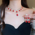 Light Luxury Palace Style Rhinestone Teardrop Iron Stud Earrings Necklace Jewelry Set view 4