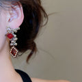 Copper Asymmetric Bow Stud Earrings With Silver Pins, Vintage Light Luxury Geometric Line Design view 3