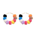 Copper Round Fur Ball Hoop Earrings With Silver Needle Posts Light Luxury Winter Geometric Style view 5