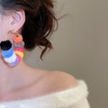 Copper Round Fur Ball Hoop Earrings With Silver Needle Posts Light Luxury Winter Geometric Style view 3