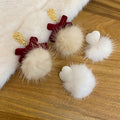 Plush Heart Pom Ball Stud Earrings With Silver Needle Posts, Light Luxury Winter Geometric Style view 3