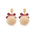 Plush Heart Pom Ball Stud Earrings With Silver Needle Posts, Light Luxury Winter Geometric Style view 5