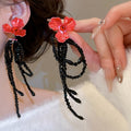 Silver Needle Rhinestone Flower Crystal Tassel Drop Earrings Chic Trendy Statement Ear Jewelry view 2