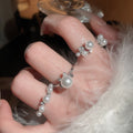 French Elegant Open Ring With Zircon And Faux Pearl Geometric Round Light Luxury Design view 3