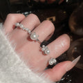 French Elegant Open Ring With Zircon And Faux Pearl Geometric Round Light Luxury Design view 1