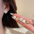 Light Luxury Faux Pearl Zircon Geometric Stud Earrings Jewelry Set For Women view 4