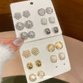 Light Luxury Faux Pearl Zircon Geometric Stud Earrings Jewelry Set For Women view 1