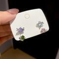 Korean Style Copper Zircon Star Moon Stud Earrings Jewelry Set, Light Luxury Geometric Round Design view 3