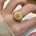 Gold Plated Copper Open Ring With Round Star Geometric Vintage Light Luxury Design view 3